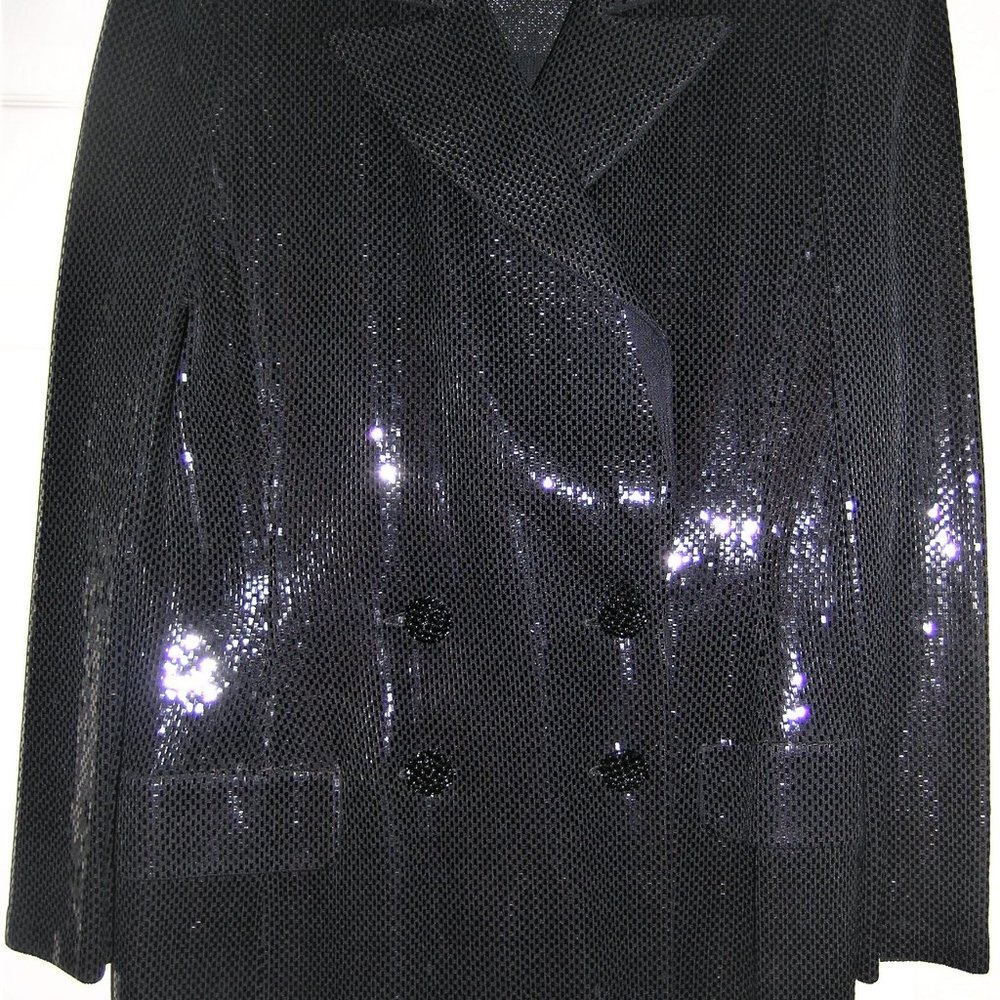 St. John Four Piece Black Sequin Knit Evening Suit